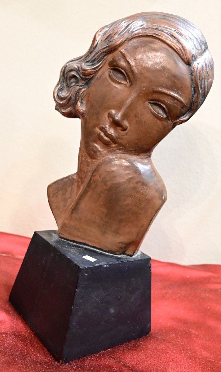 B. Tornati - Art Deco Head In Patinated Terracotta - Italy 1930